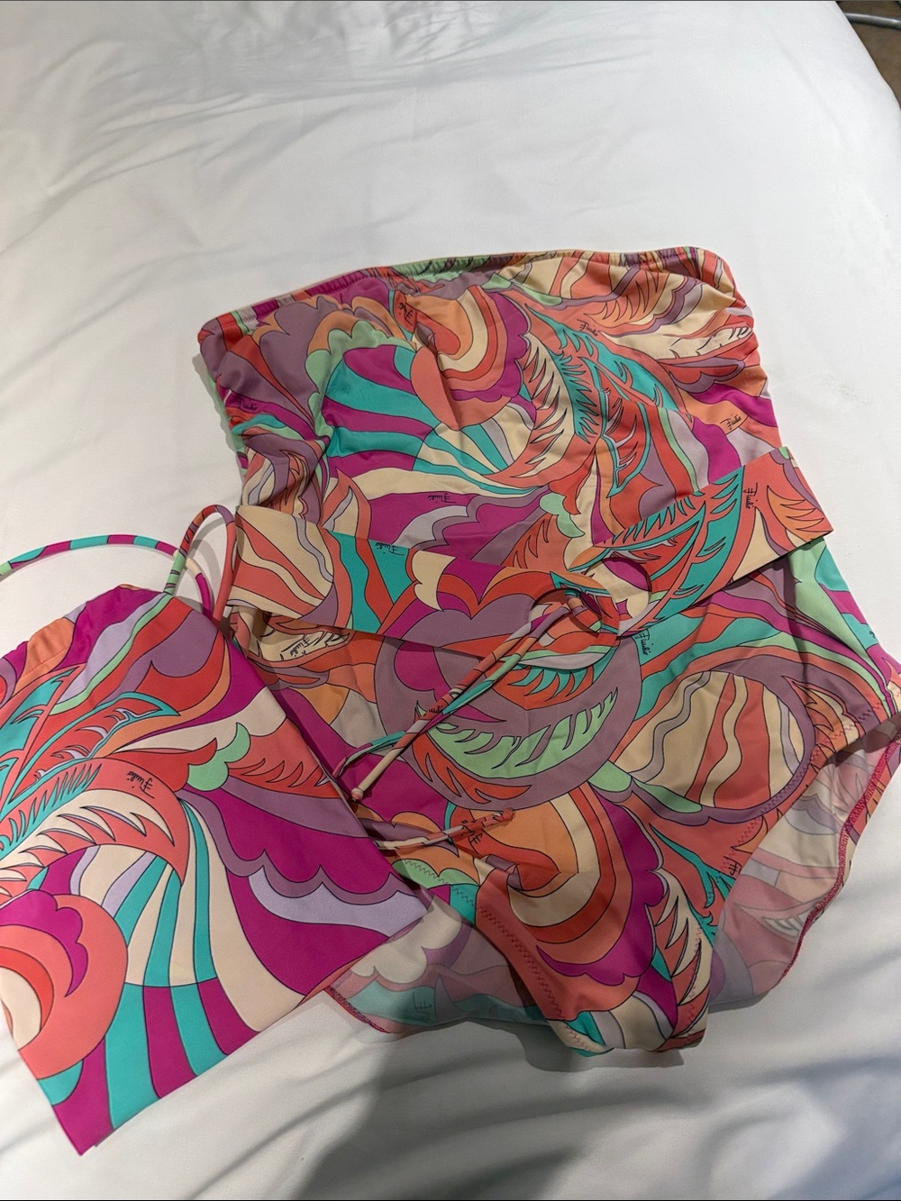 Emilio Pucci Multicolor Abstract Strapless  Swimsuit